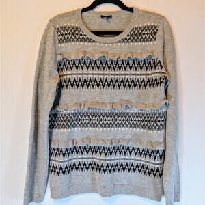 Talbots Sweater Women's Gray Knit Nylon Lambswool Stripe Ruffle Pullover Medium0